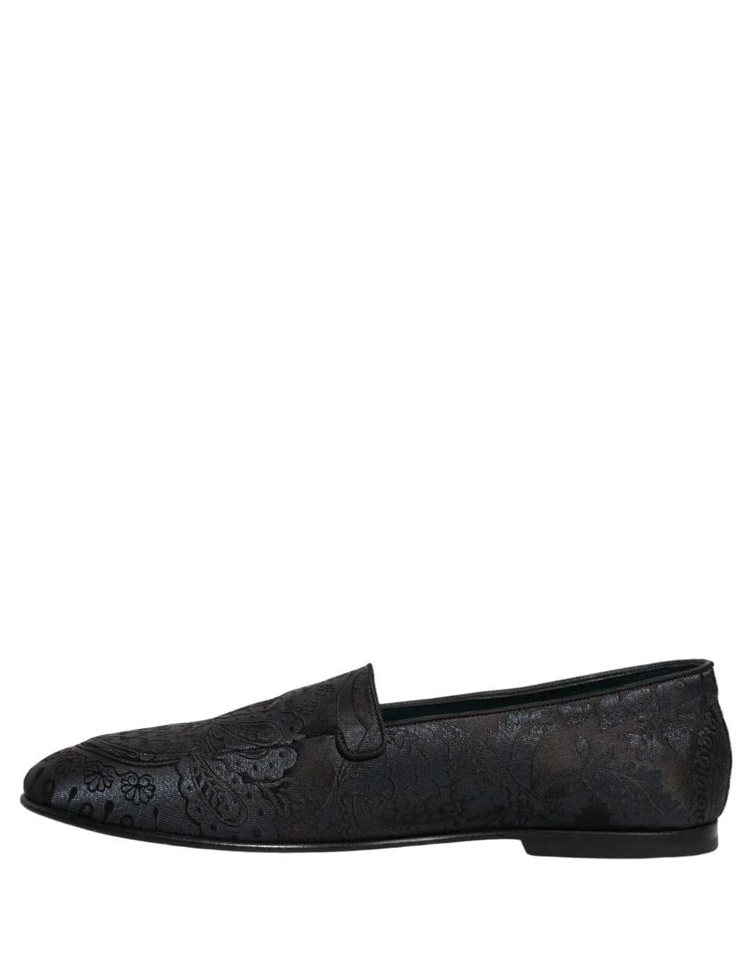 Dolce &amp; Gabbana Blue Jacquard Leather Slip On Loafers Shoes