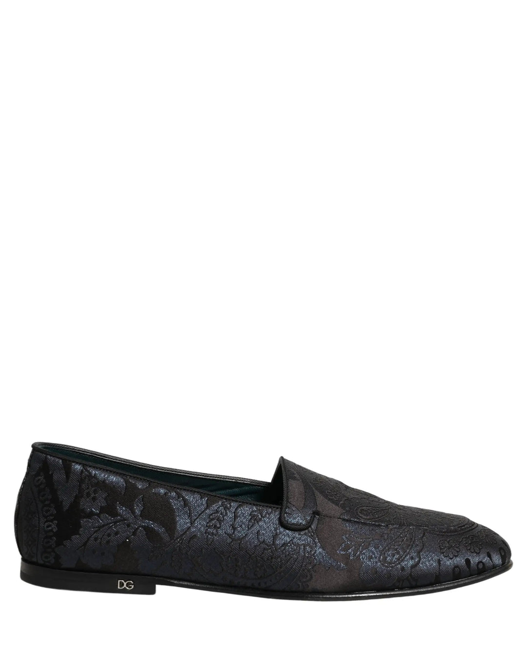 Dolce &amp; Gabbana Blue Jacquard Leather Slip On Loafers Shoes