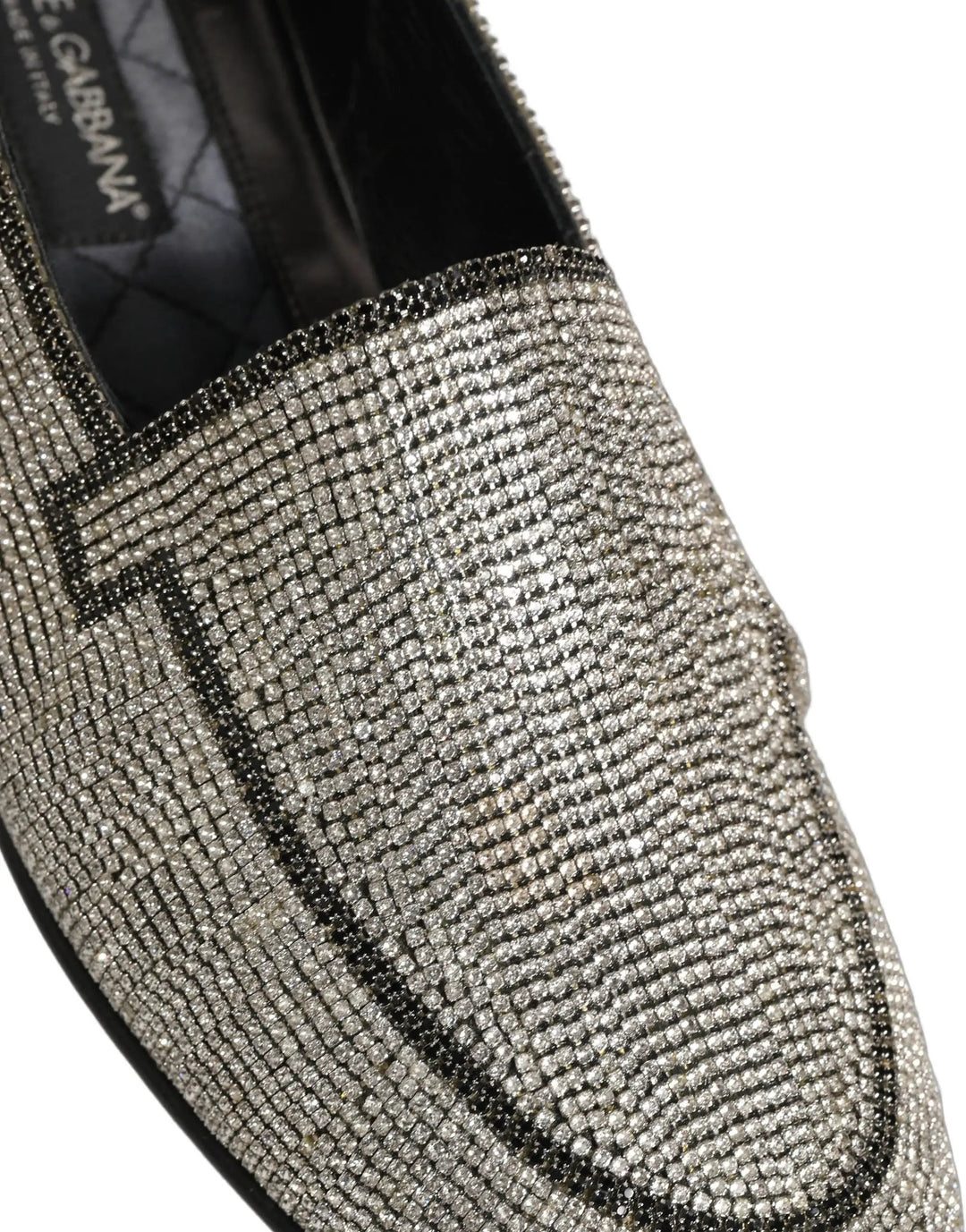 Dolce &amp; Gabbana Silver Crystal Embellished Men Loafers Shoes