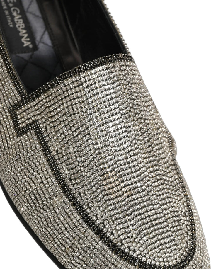 Dolce &amp; Gabbana Silver Crystal Embellished Men Loafers Shoes
