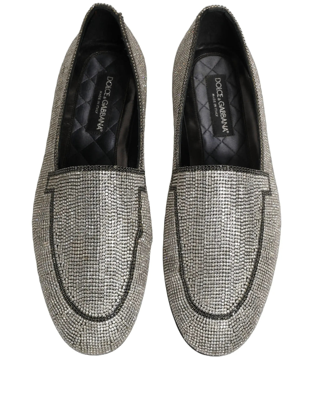 Dolce &amp; Gabbana Silver Crystal Embellished Men Loafers Shoes