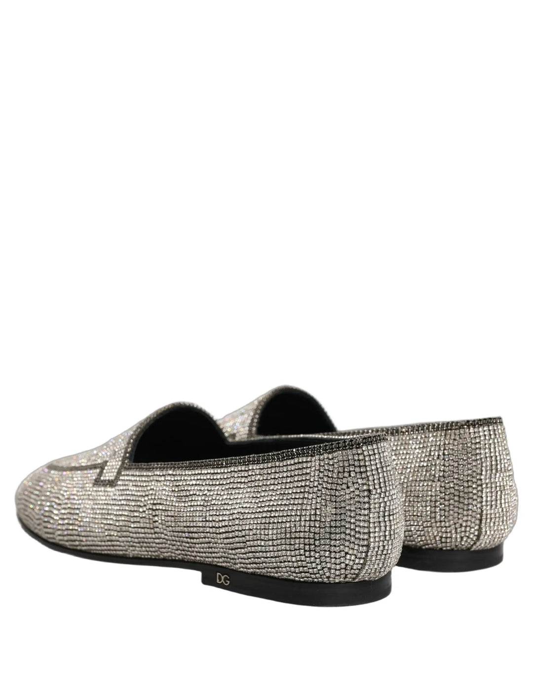 Dolce &amp; Gabbana Silver Crystal Embellished Men Loafers Shoes