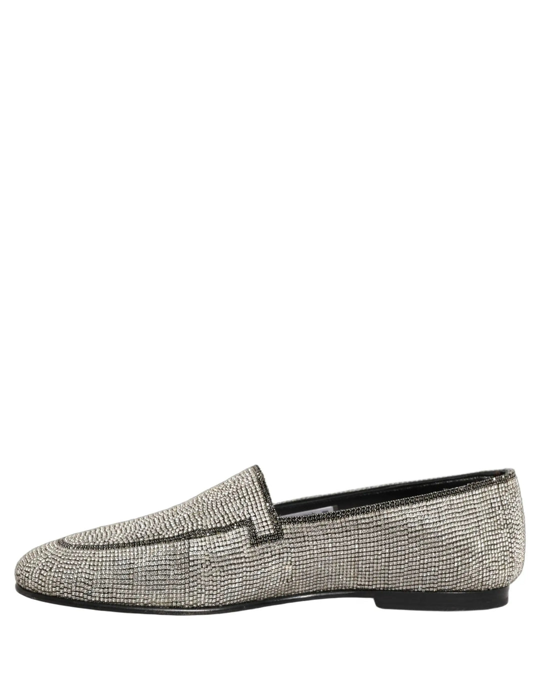 Dolce &amp; Gabbana Silver Crystal Embellished Men Loafers Shoes
