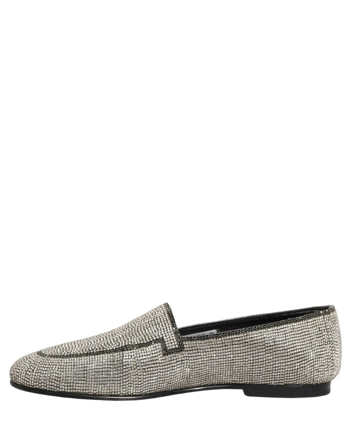 Dolce &amp; Gabbana Silver Crystal Embellished Men Loafers Shoes
