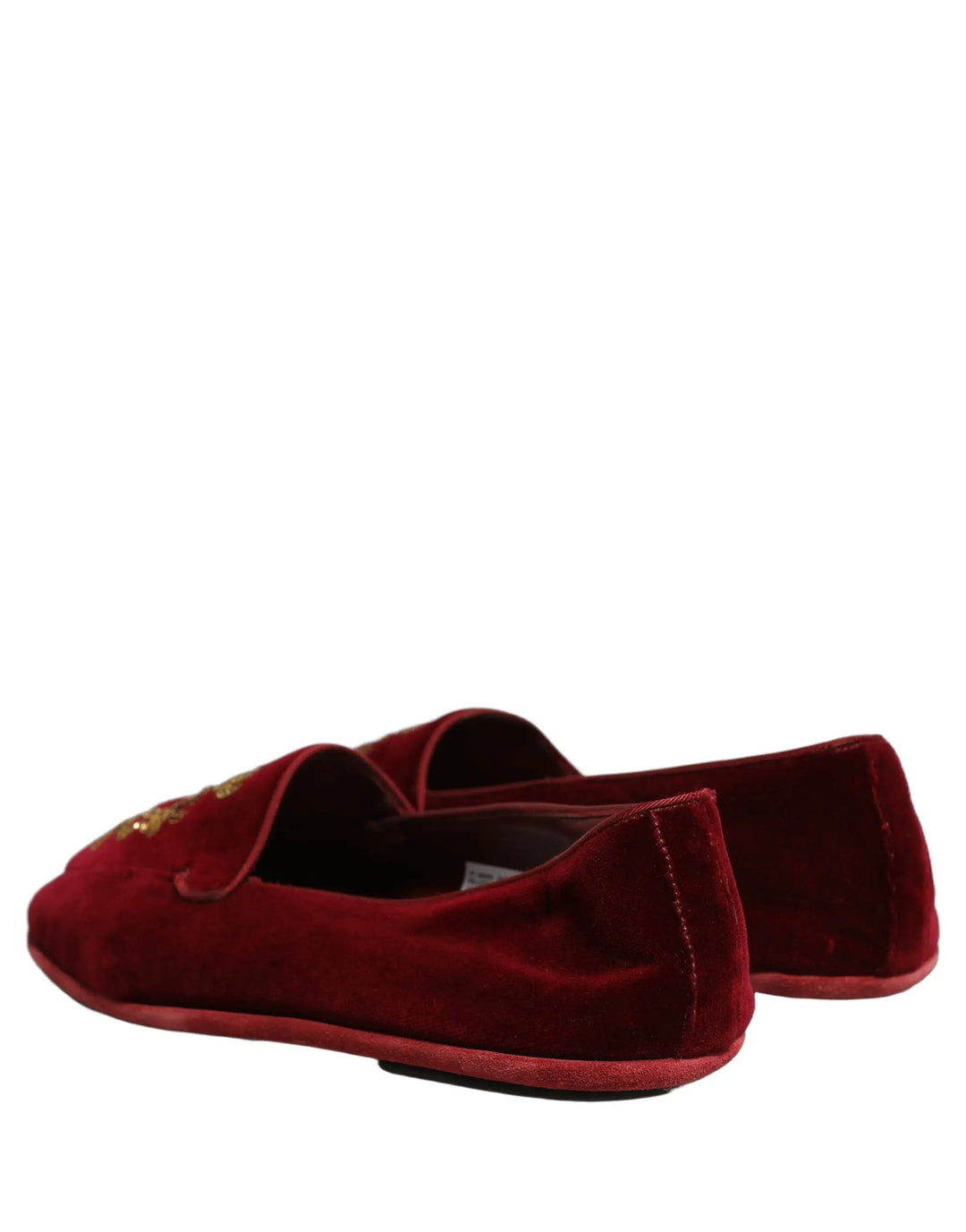 Dolce &amp; Gabbana Maroon Velvet Crown Embroidery Loafers Shoes