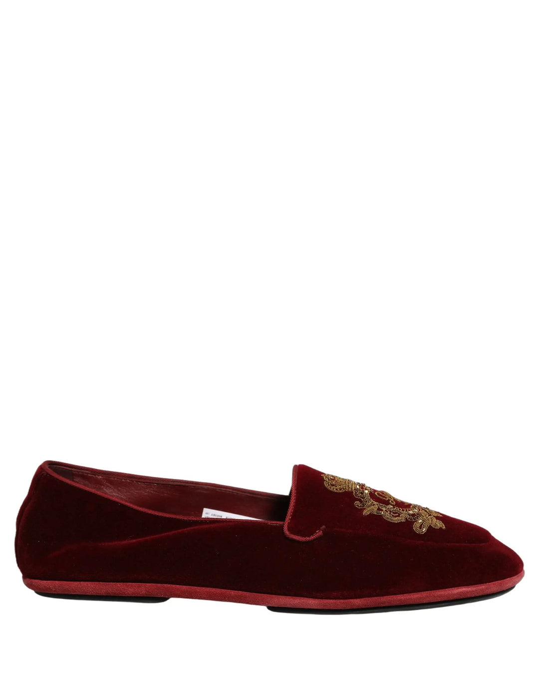Dolce &amp; Gabbana Sample Sale | Dolce &amp; Gabbana Maroon Velvet Crown Embroidery Loafers Shoes - | Designer outlet