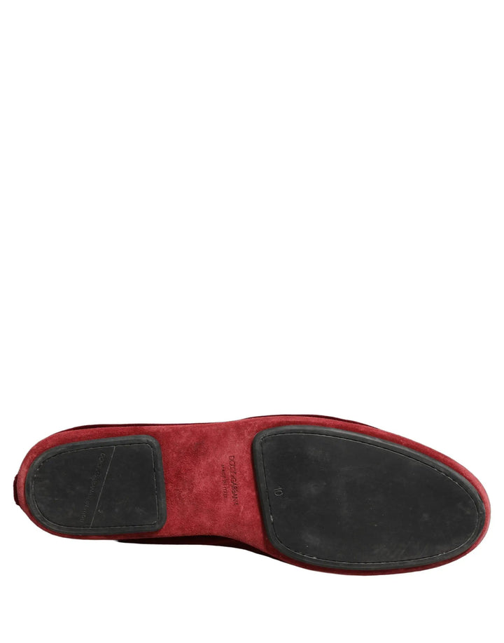 Dolce &amp; Gabbana Sample Sale | Dolce &amp; Gabbana Maroon Velvet Crown Embroidery Loafers Shoes - | Designer outlet