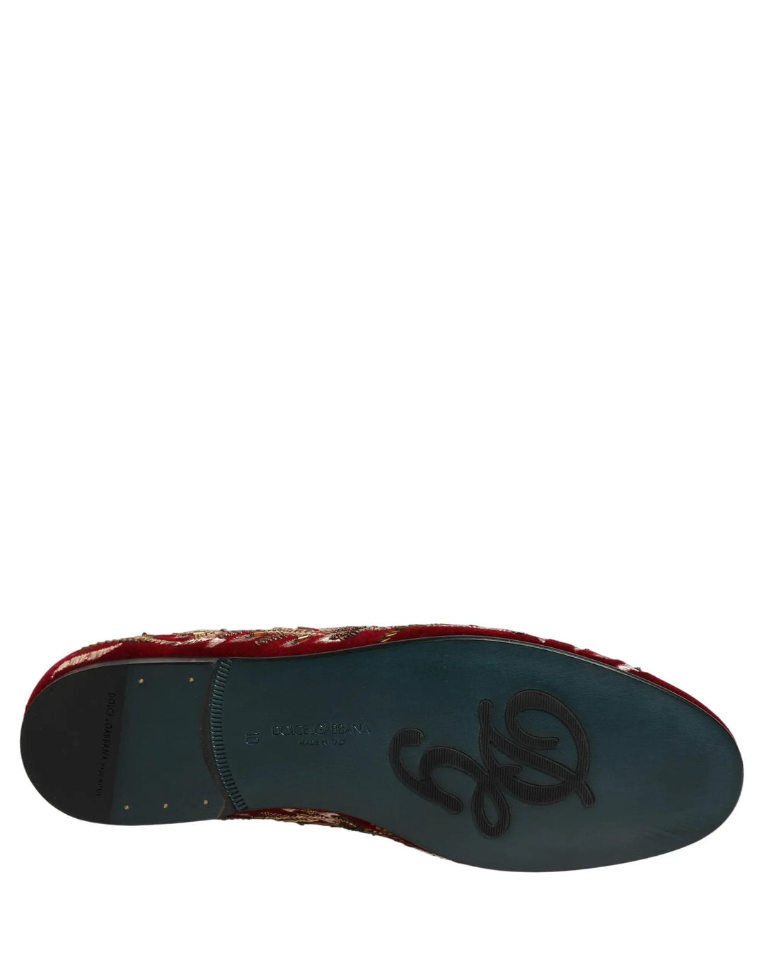 Dolce &amp; Gabbana Red Velvet Floral Embroidery Loafers Shoes