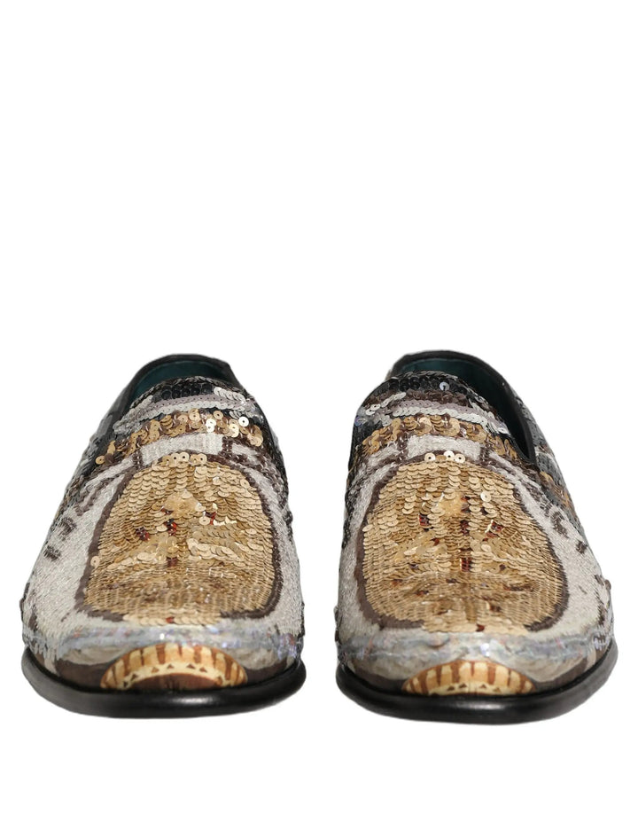 Dolce &amp; Gabbana Multicolor Embroidered Sequin Loafers Shoes