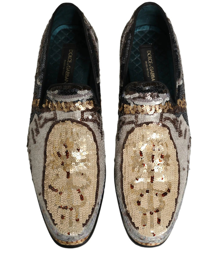 Dolce &amp; Gabbana Multicolor Embroidered Sequin Loafers Shoes