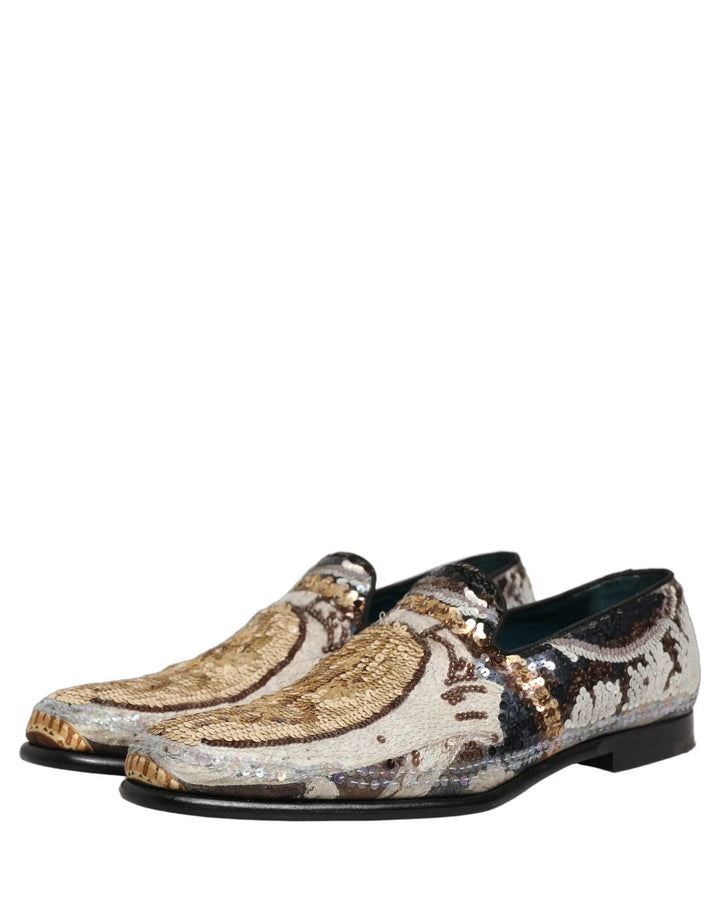 Dolce &amp; Gabbana Multicolor Embroidered Sequin Loafers Shoes
