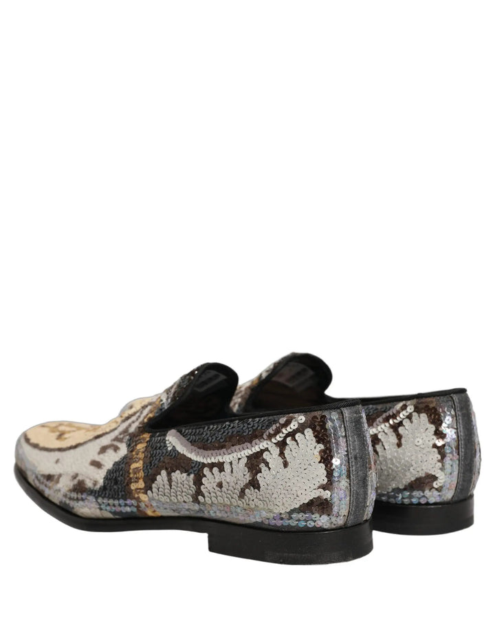 Dolce &amp; Gabbana Multicolor Embroidered Sequin Loafers Shoes