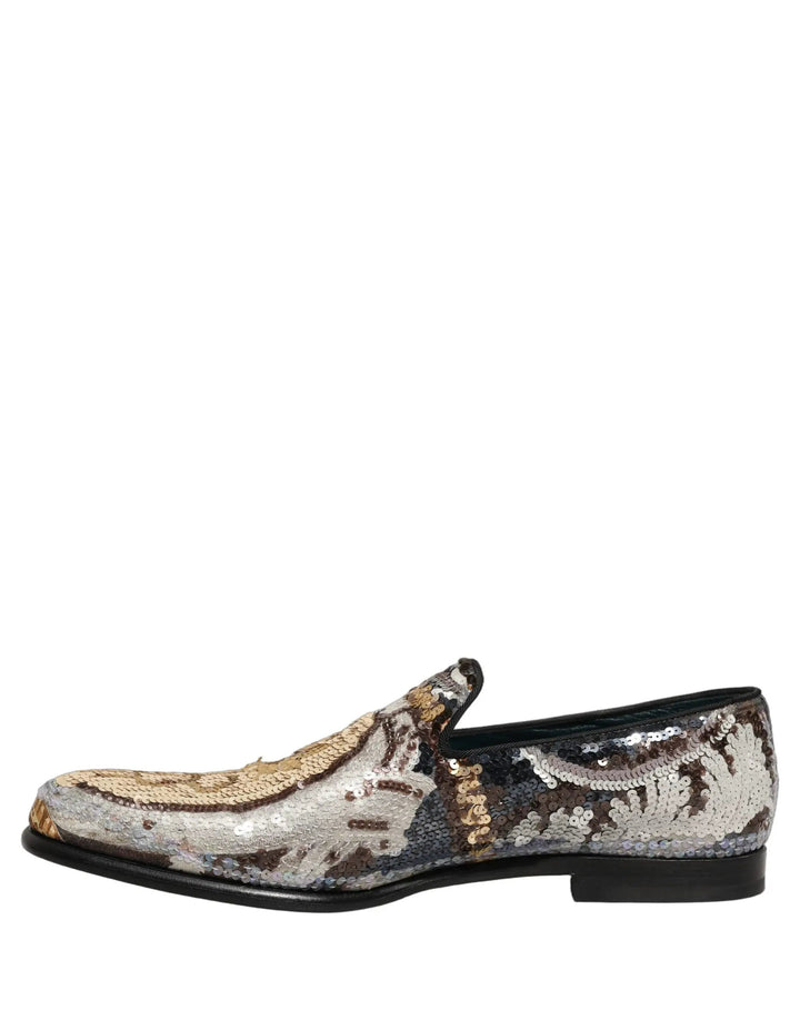Dolce &amp; Gabbana Multicolor Embroidered Sequin Loafers Shoes