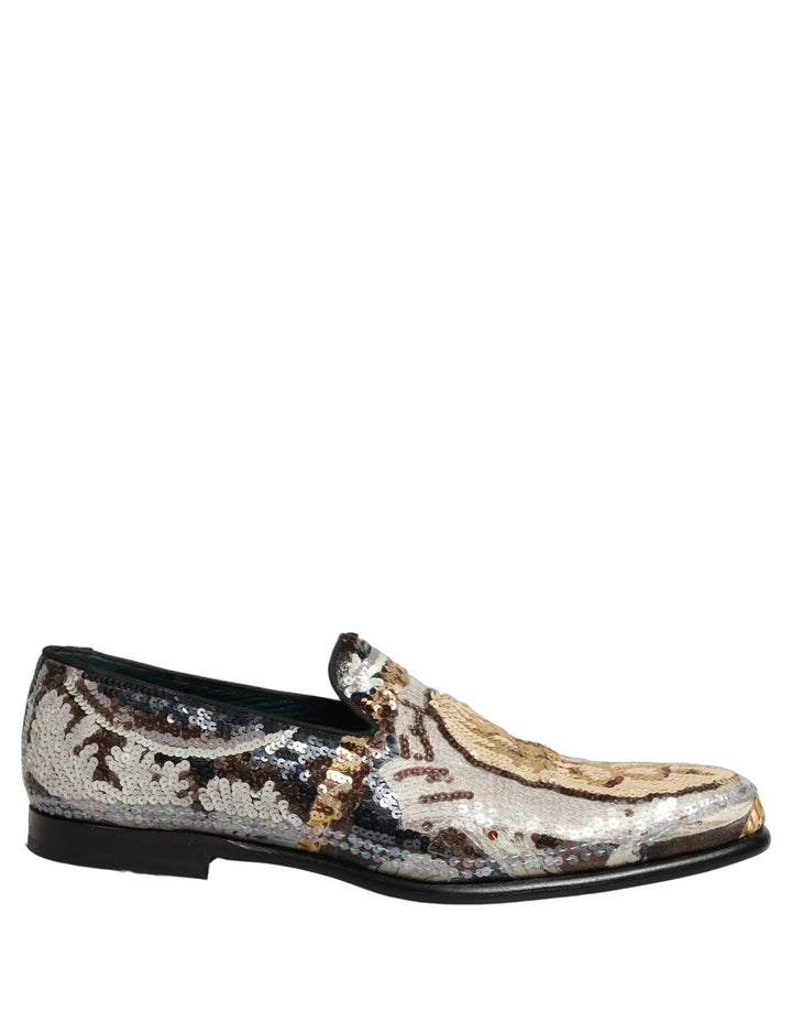 Dolce &amp; Gabbana Multicolor Embroidered Sequin Loafers Shoes