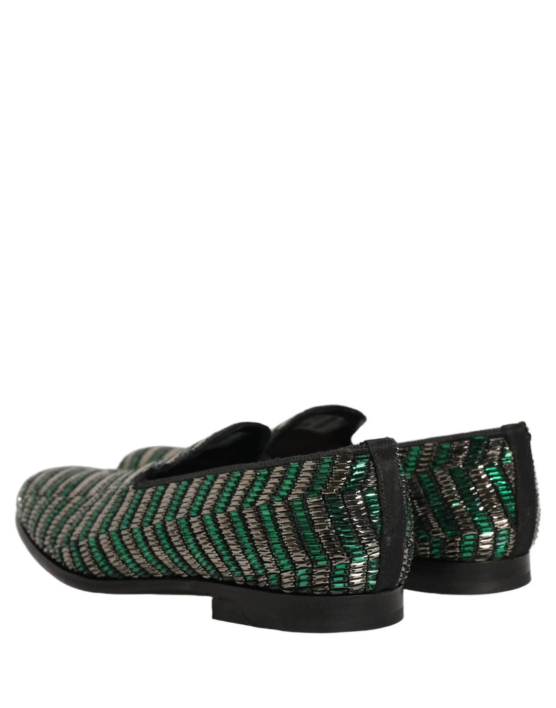 Dolce &amp; Gabbana Silver Green Embellished Dress Loafers Shoes