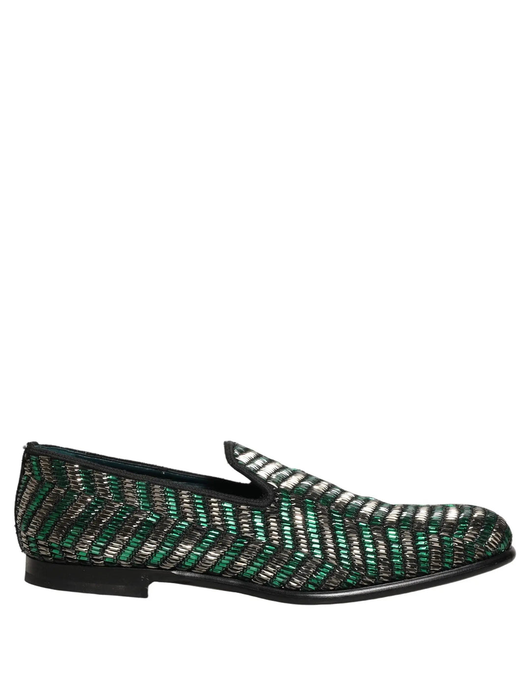 Dolce &amp; Gabbana Sample Sale | Dolce &amp; Gabbana Silver Green Embellished Dress Loafers Shoes - | Designer outlet