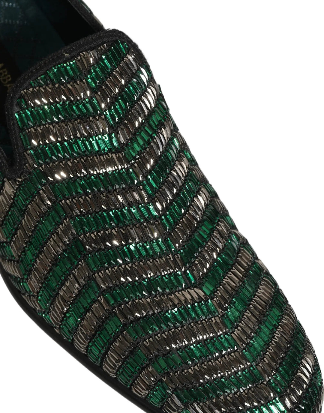 Dolce &amp; Gabbana Silver Green Embellished Dress Loafers Shoes