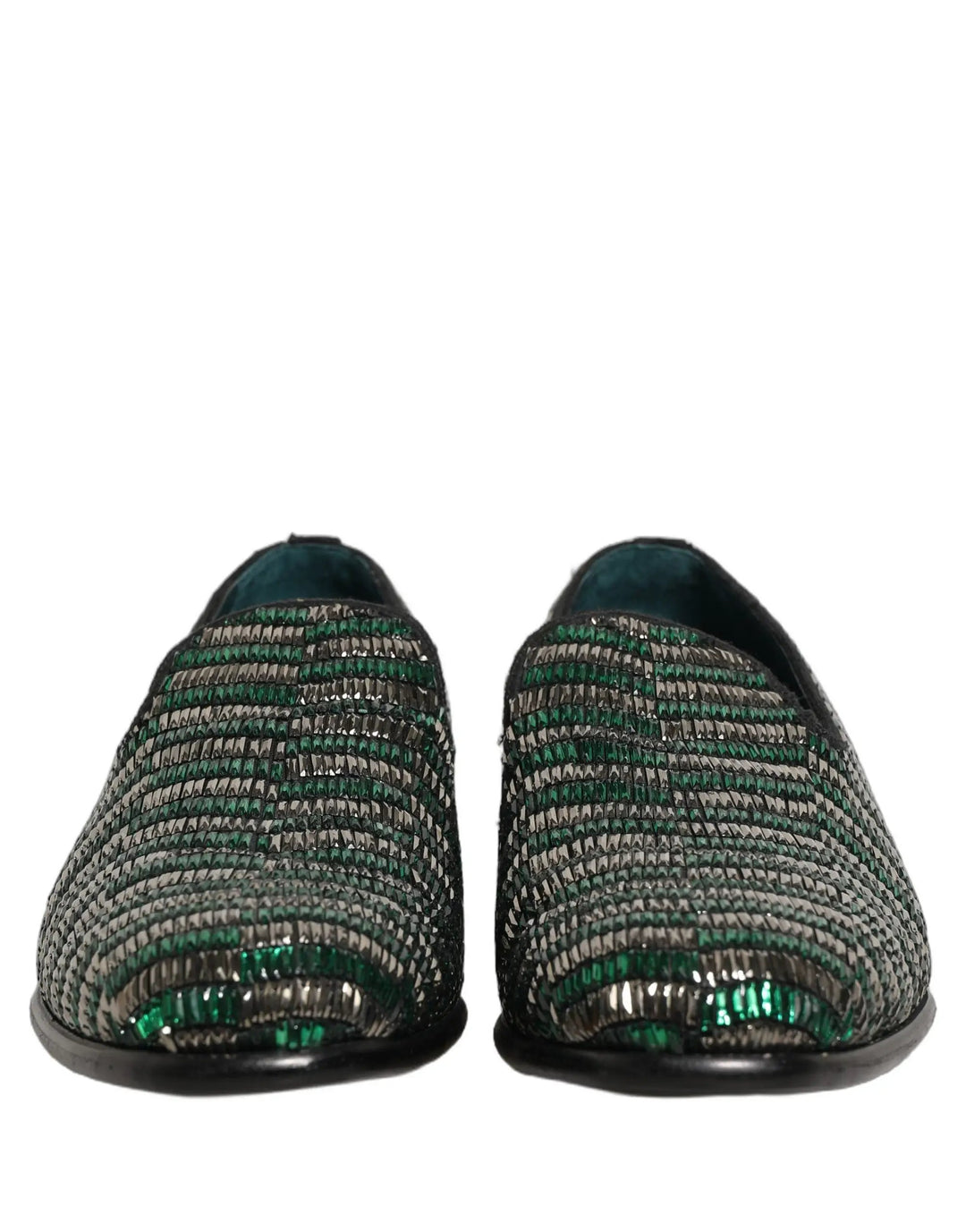 Dolce &amp; Gabbana Silver Green Embellished Dress Loafers Shoes