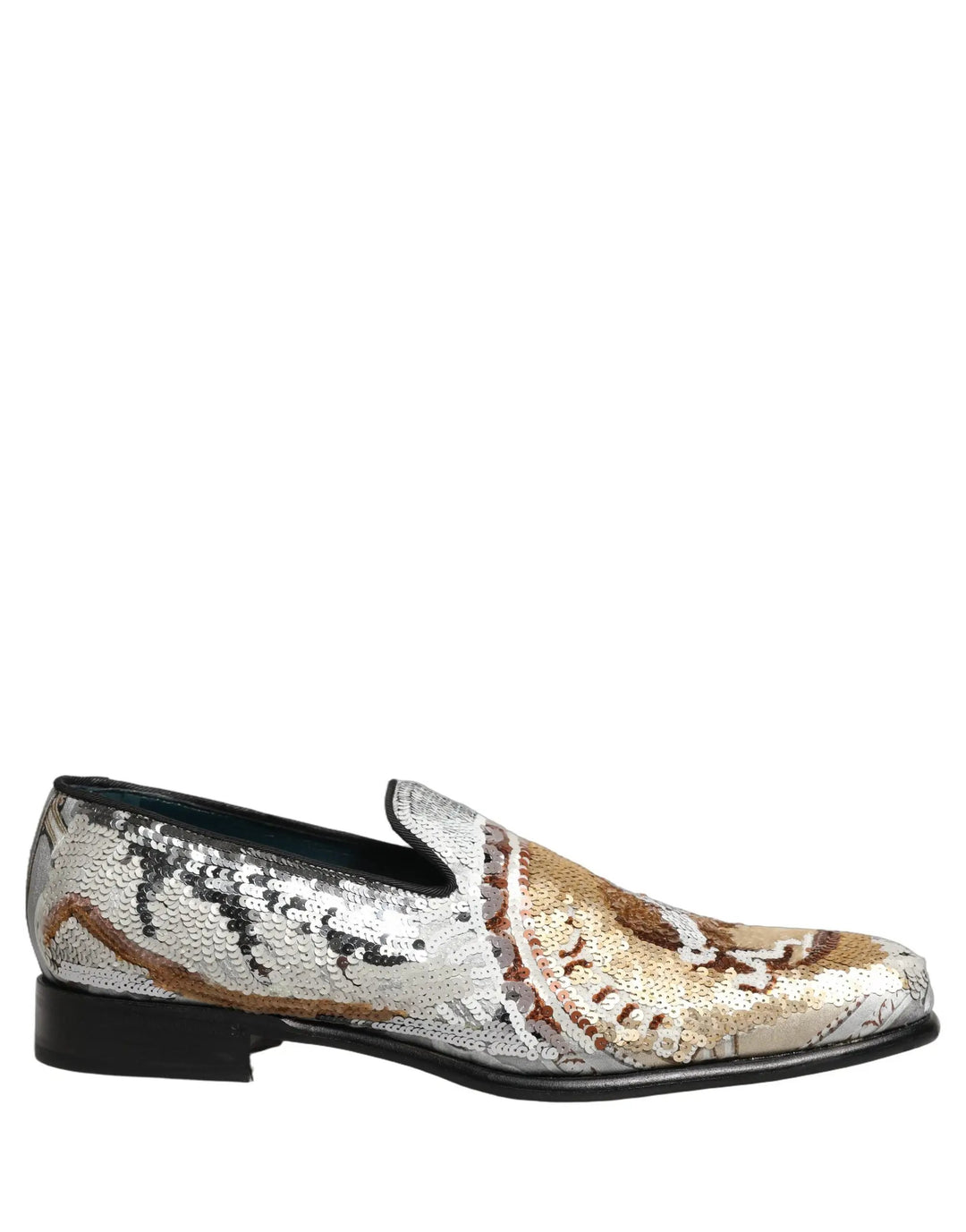 Dolce &amp; Gabbana Sample Sale | Dolce &amp; Gabbana White Gold Sequined Slip On Loafers Shoes - | Designer outlet