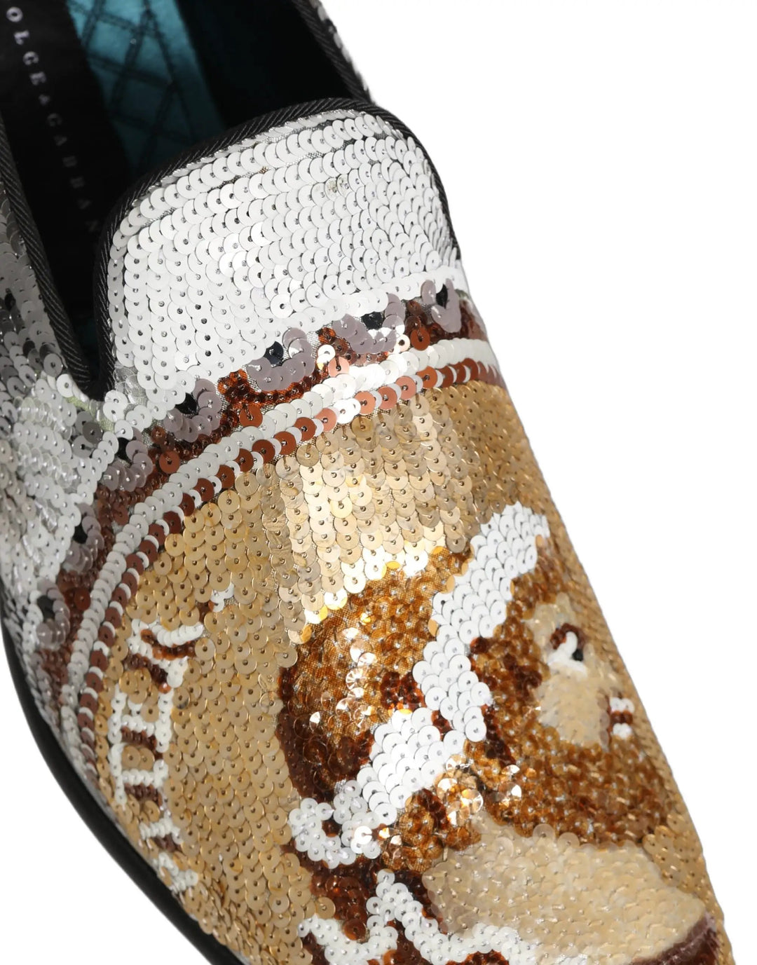 Dolce &amp; Gabbana White Gold Sequined Slip On Loafers Shoes