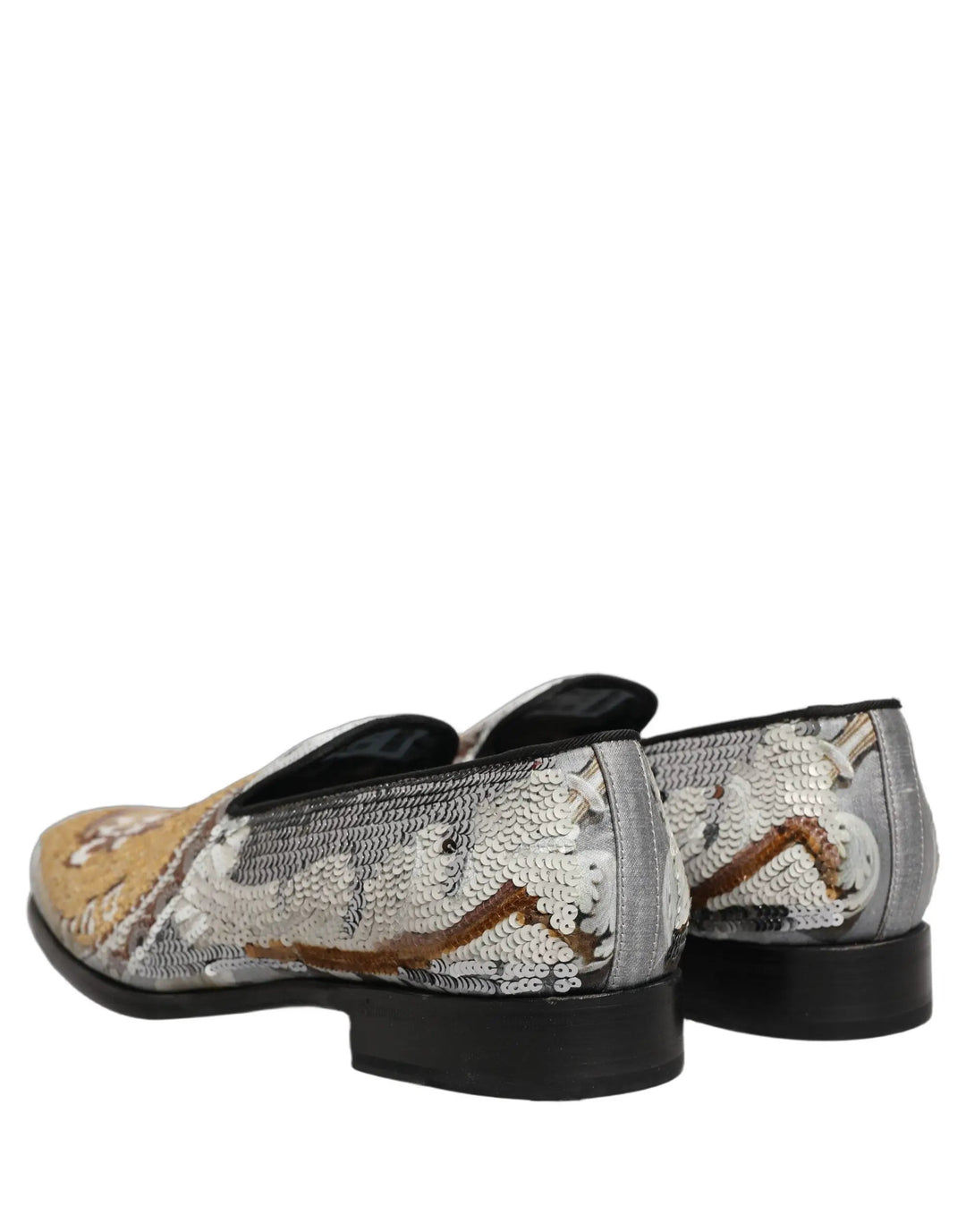 Dolce &amp; Gabbana White Gold Sequined Slip On Loafers Shoes