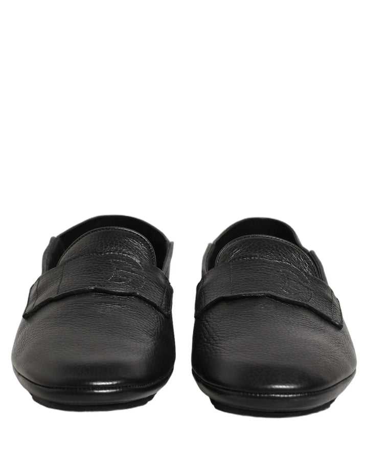 Dolce &amp; Gabbana Black Deerskin Leather Driver Loafers Shoes