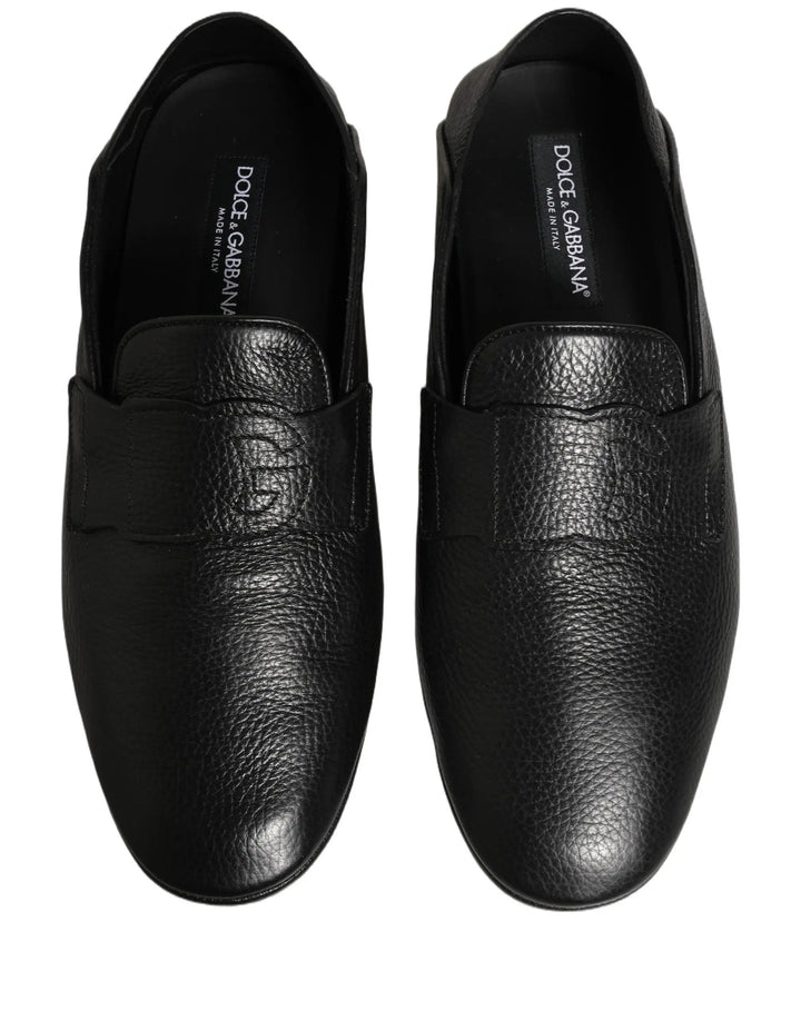 Dolce &amp; Gabbana Black Deerskin Leather Driver Loafers Shoes