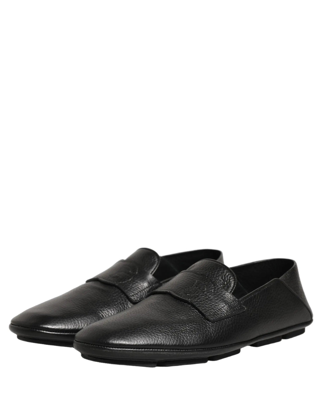 Dolce &amp; Gabbana Black Deerskin Leather Driver Loafers Shoes