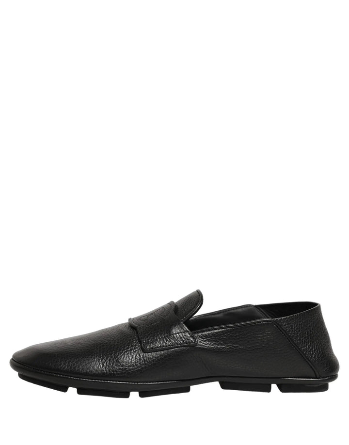 Dolce &amp; Gabbana Black Deerskin Leather Driver Loafers Shoes