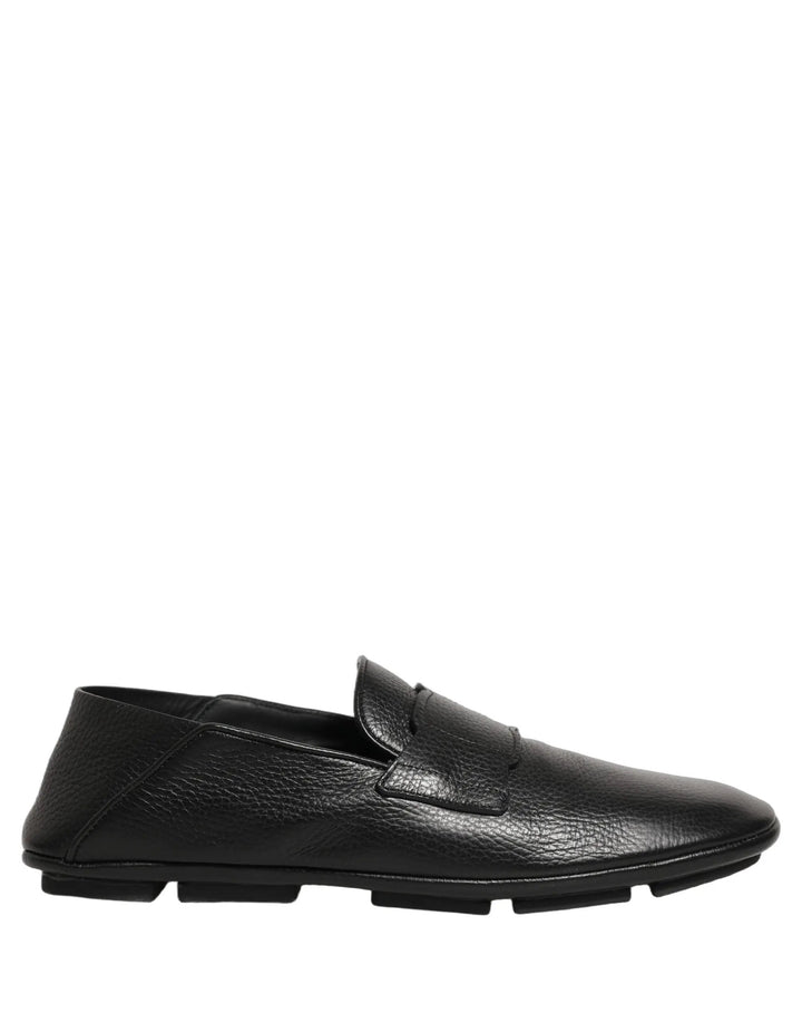 Dolce &amp; Gabbana Black Deerskin Leather Driver Loafers Shoes