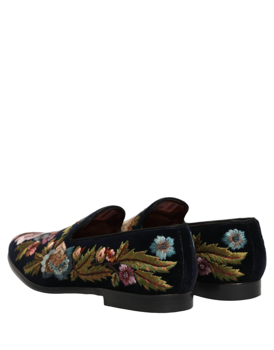 Dolce &amp; Gabbana Black Velvet Floral Embroidery Loafers Shoes