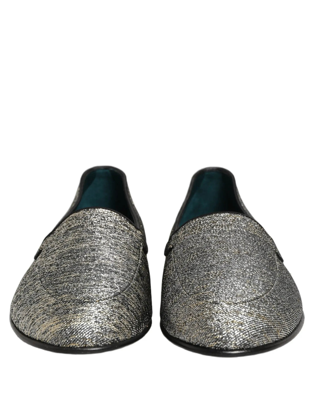 Dolce &amp; Gabbana Gray Glitter Lurex DG Logo Dress Loafers Shoes