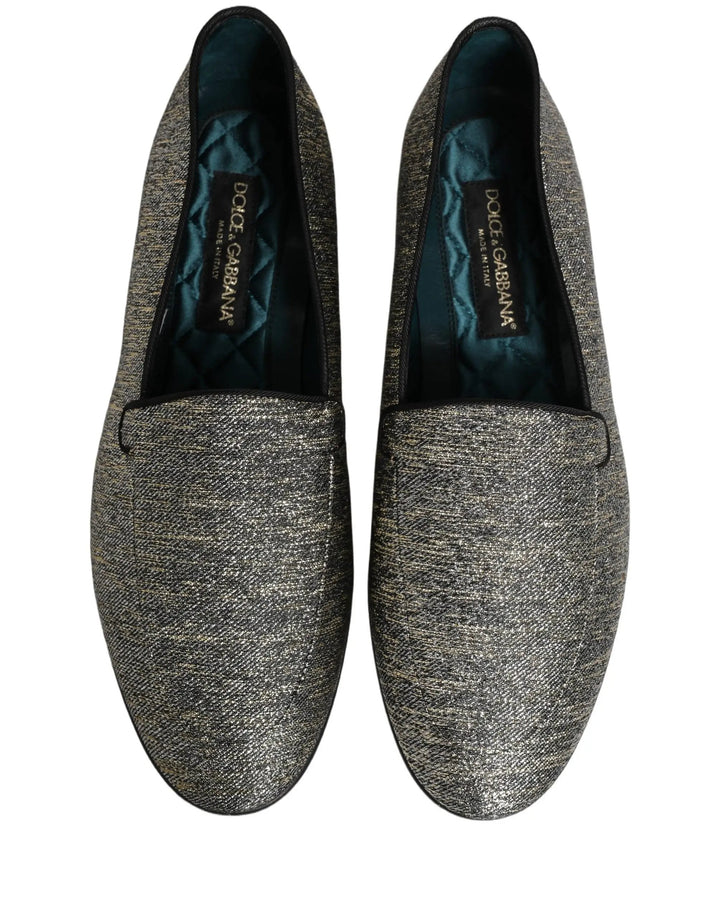 Dolce &amp; Gabbana Gray Glitter Lurex DG Logo Dress Loafers Shoes