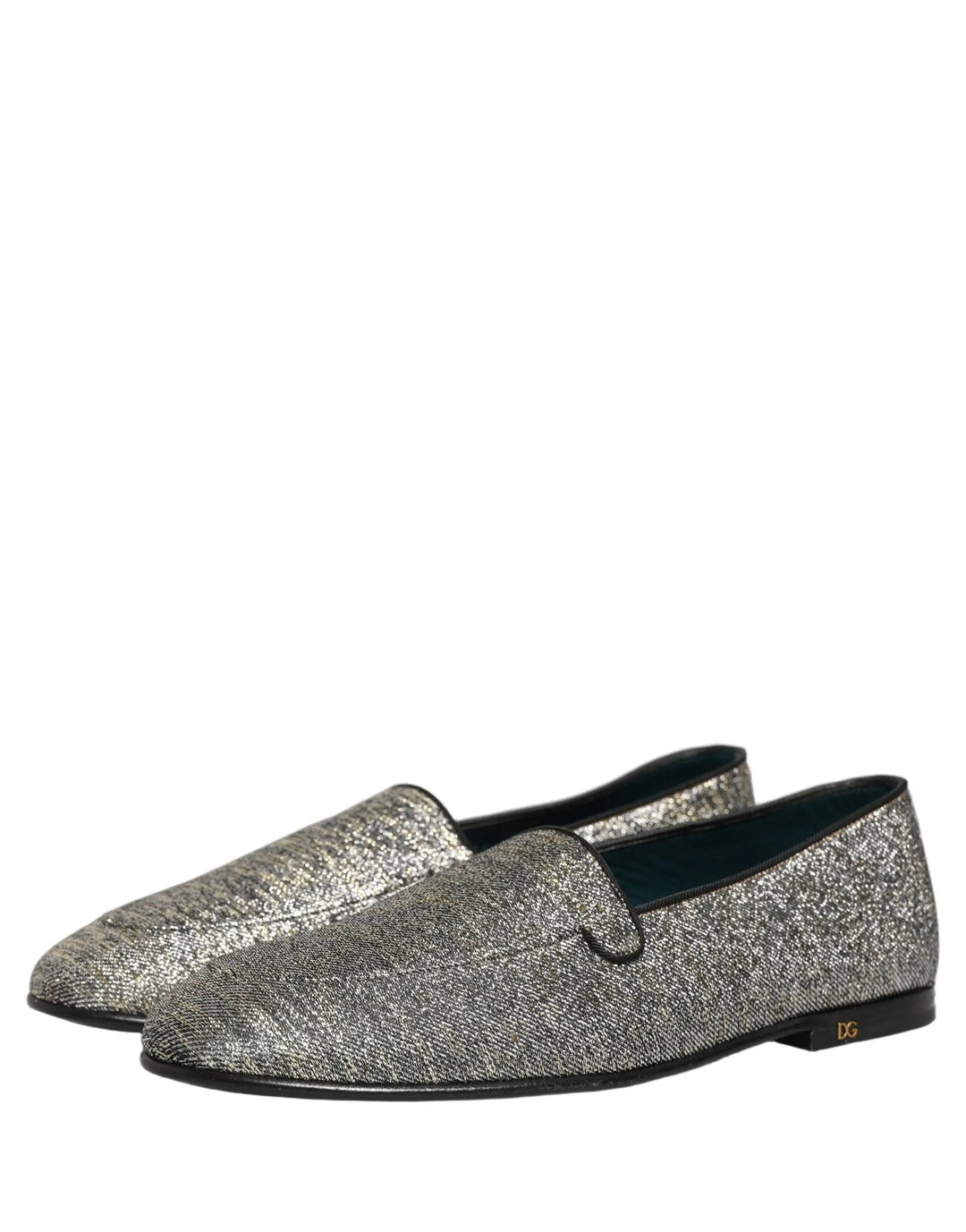 Dolce &amp; Gabbana Gray Glitter Lurex DG Logo Dress Loafers Shoes