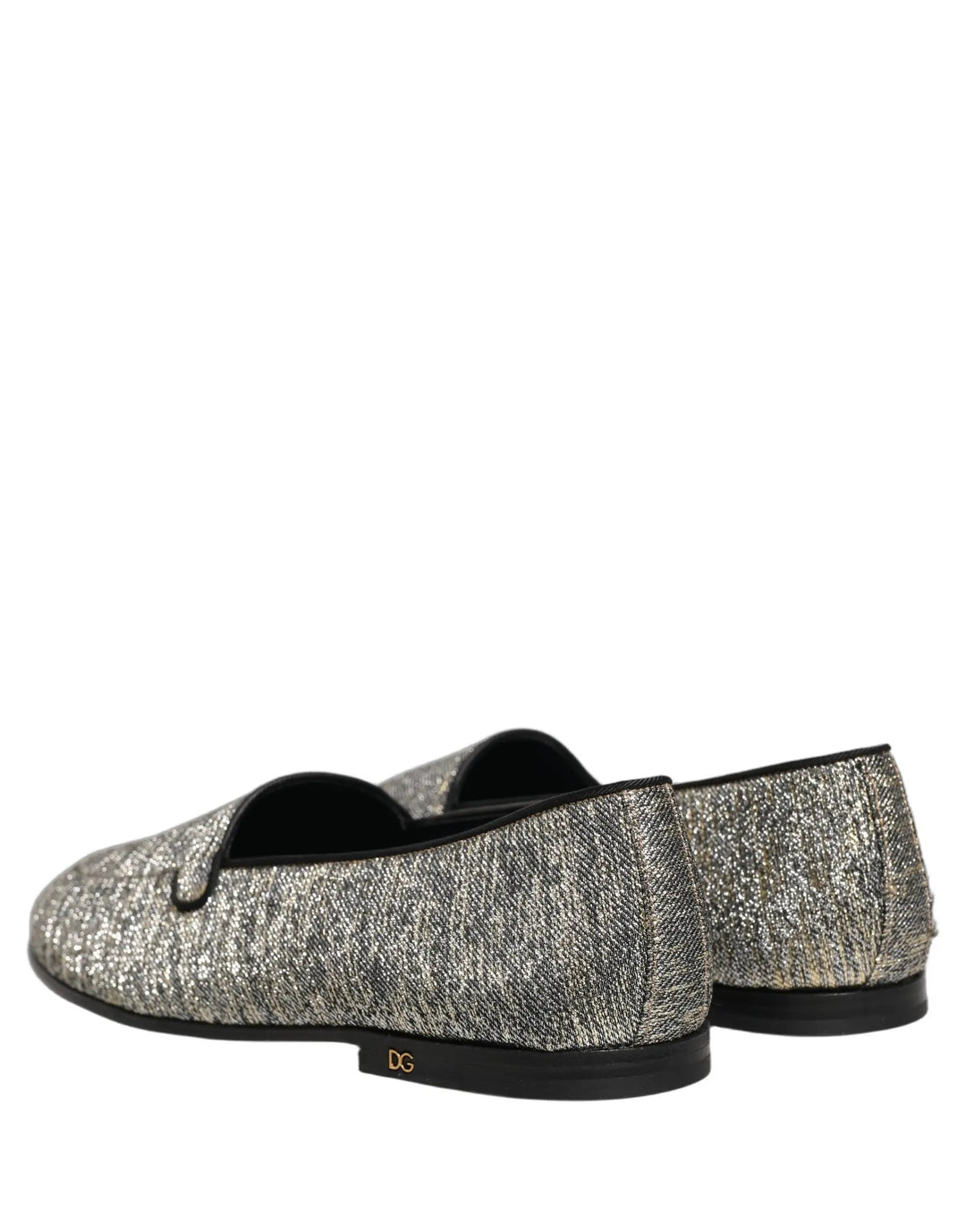 Dolce &amp; Gabbana Gray Glitter Lurex DG Logo Dress Loafers Shoes