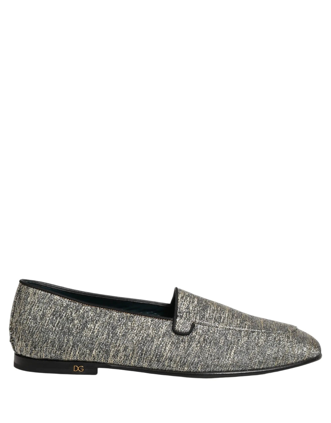 Dolce &amp; Gabbana Gray Glitter Lurex DG Logo Dress Loafers Shoes