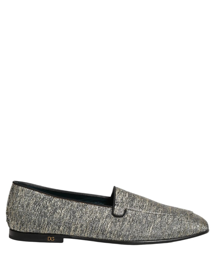 Dolce &amp; Gabbana Gray Glitter Lurex DG Logo Dress Loafers Shoes