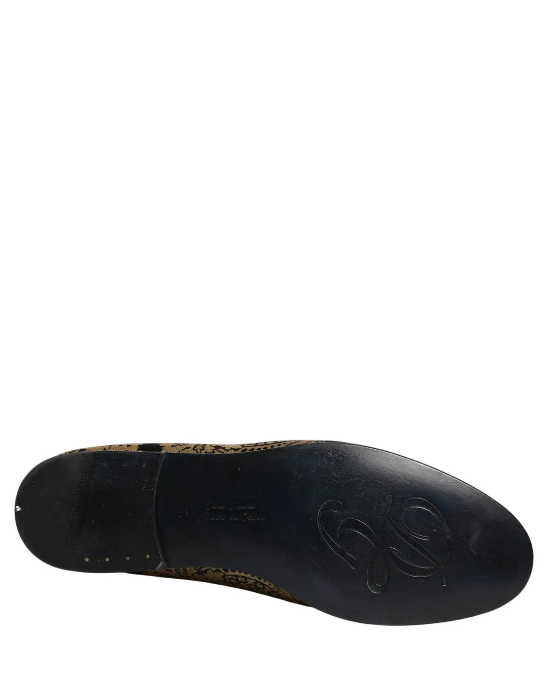 Dolce &amp; Gabbana Gold Jacquard Leather Slip On Loafers Shoes