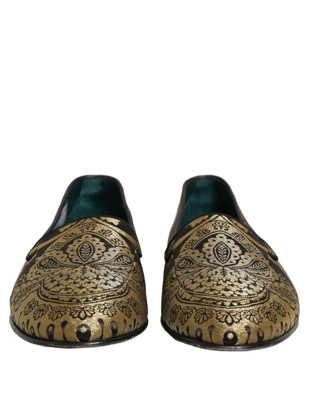 Dolce &amp; Gabbana Gold Jacquard Leather Slip On Loafers Shoes