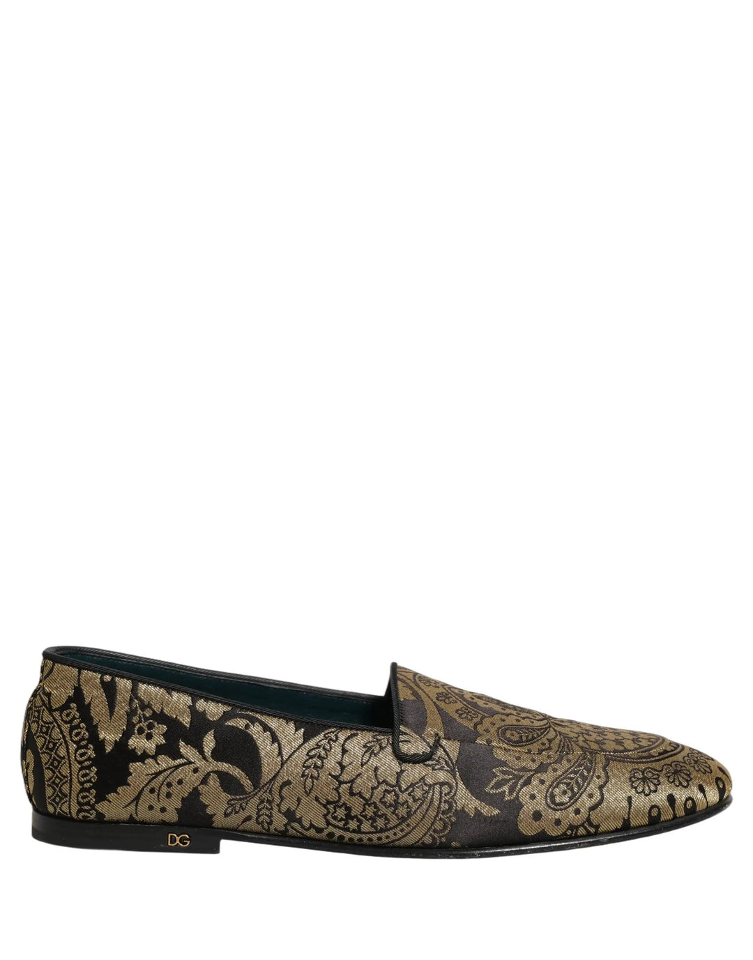 Dolce &amp; Gabbana Gold Jacquard Leather Slip On Loafers Shoes