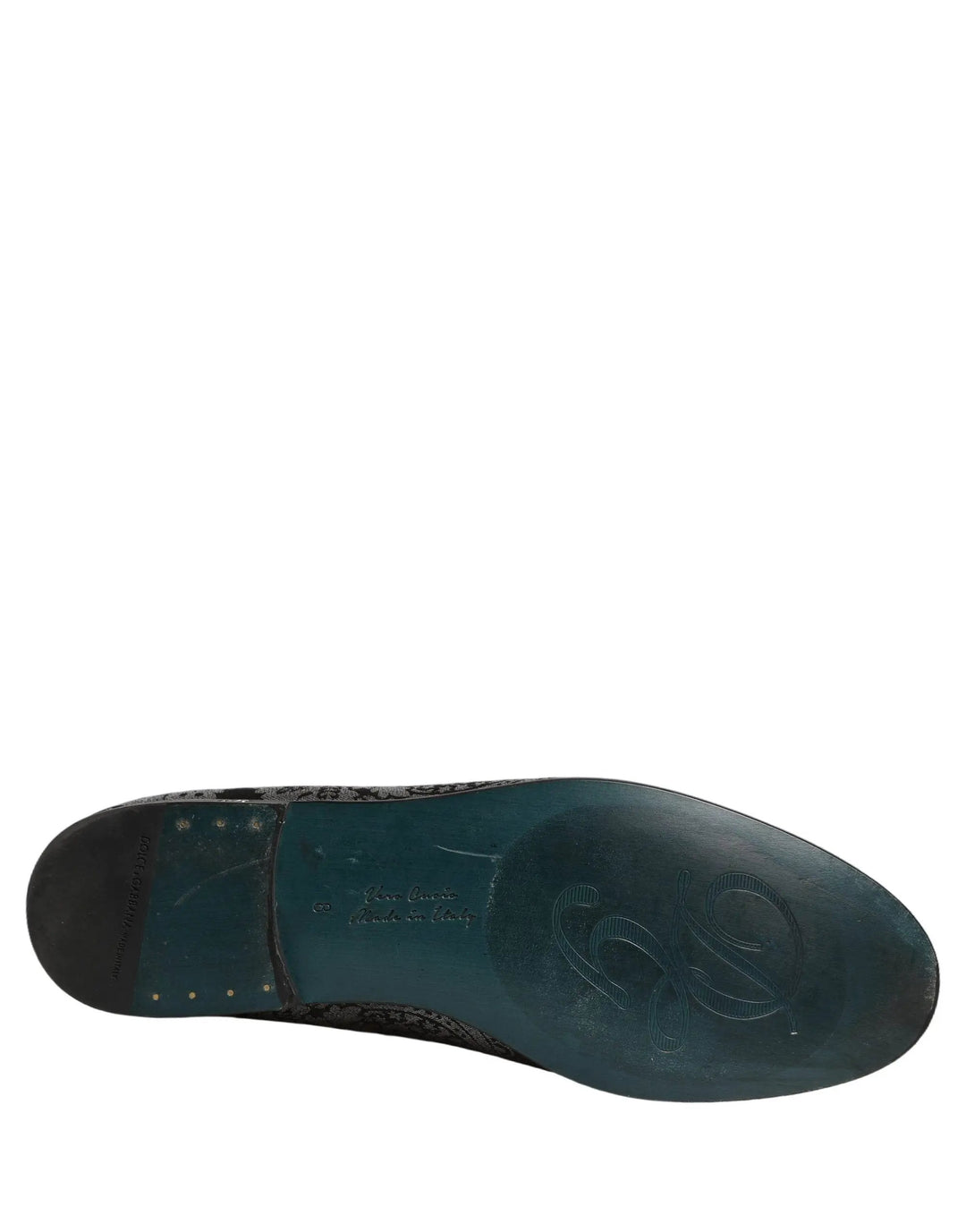 Dolce &amp; Gabbana Silver Jacquard Leather Slip On Loafers Shoes
