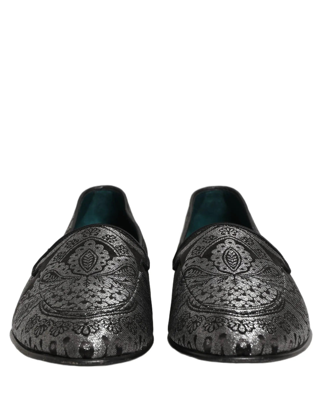 Dolce &amp; Gabbana Silver Jacquard Leather Slip On Loafers Shoes