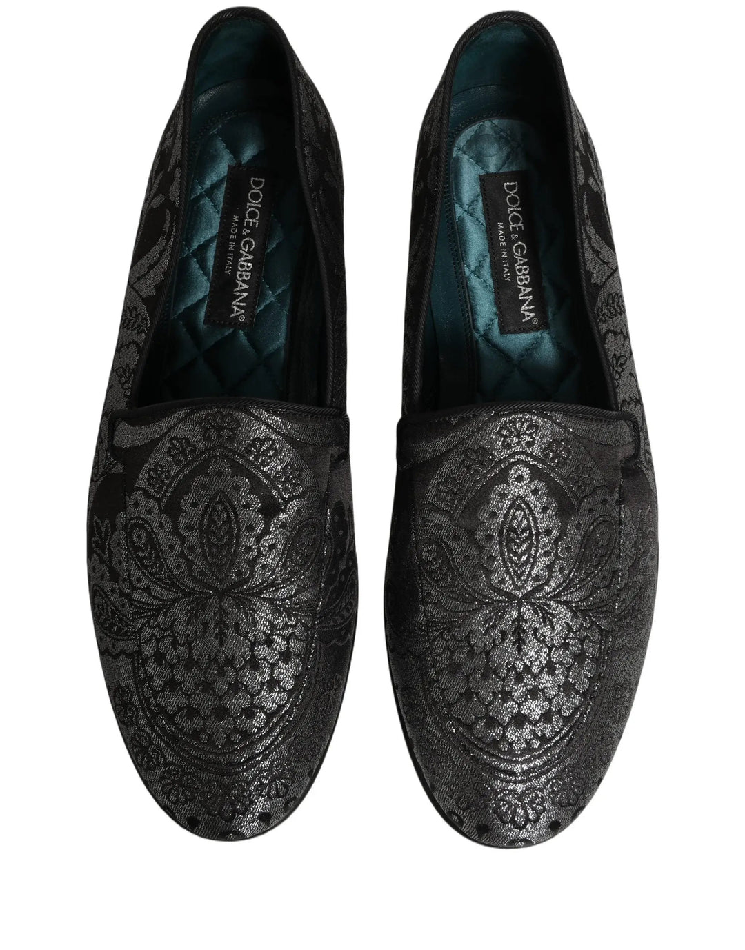 Dolce &amp; Gabbana Silver Jacquard Leather Slip On Loafers Shoes