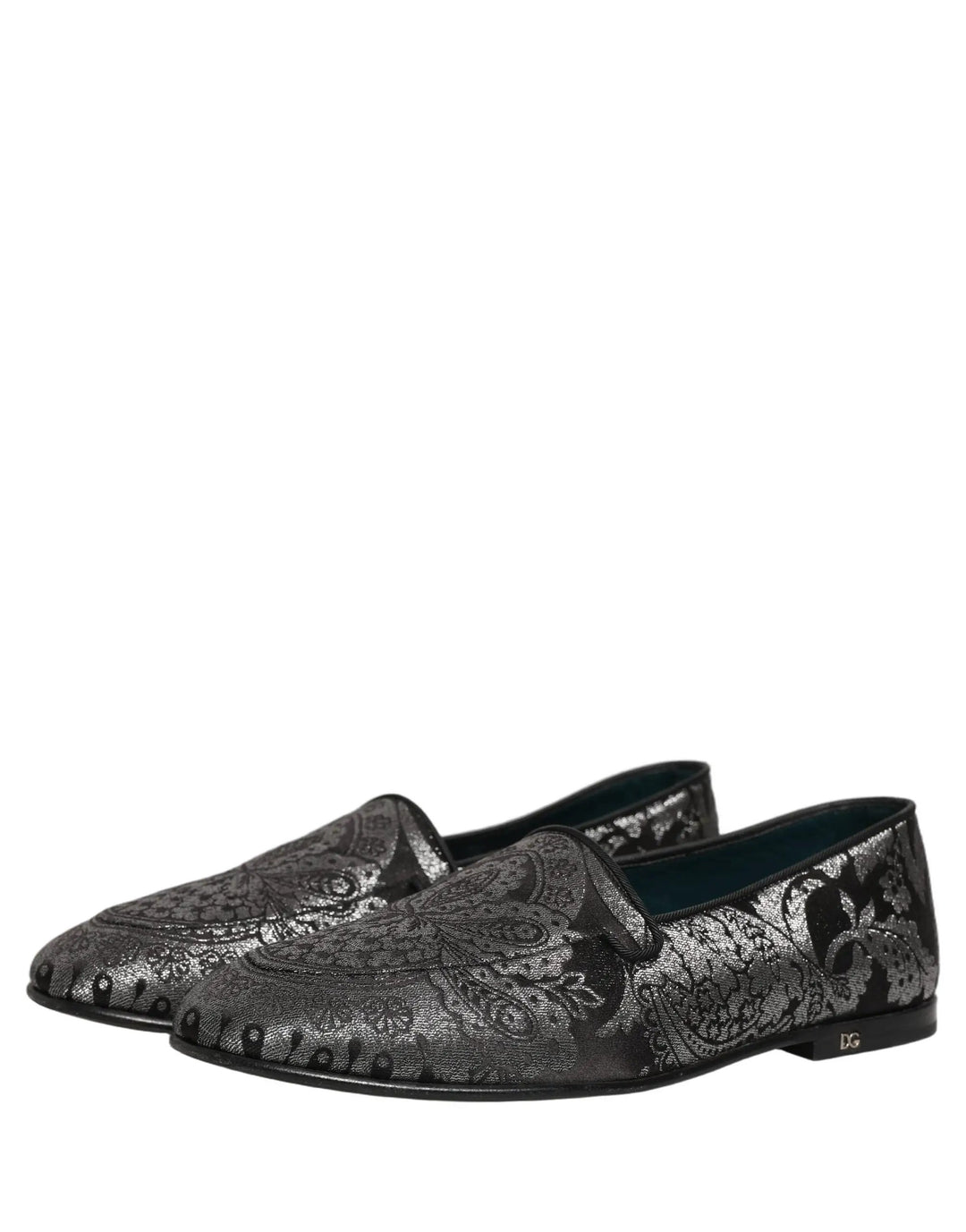 Dolce &amp; Gabbana Silver Jacquard Leather Slip On Loafers Shoes