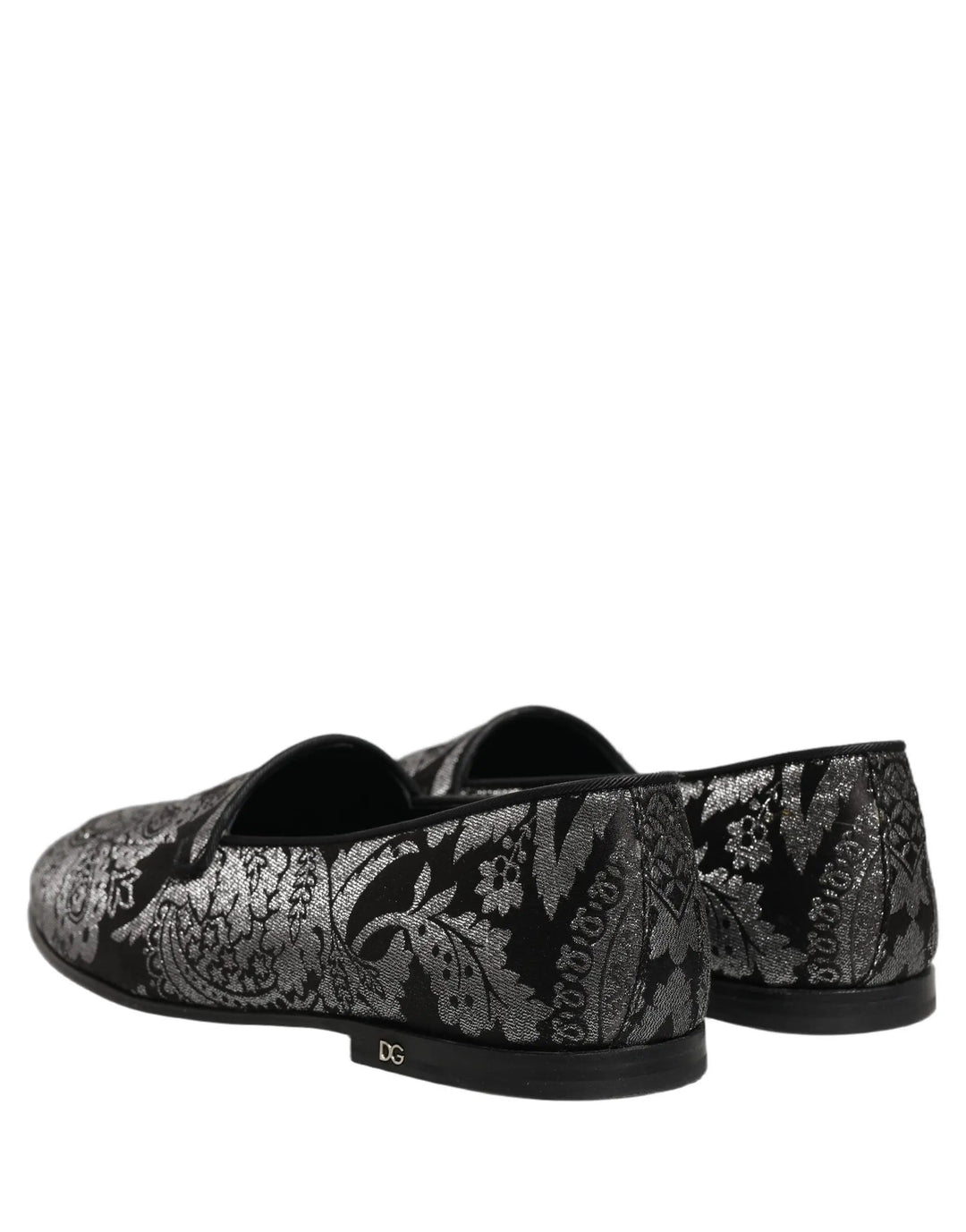 Dolce &amp; Gabbana Silver Jacquard Leather Slip On Loafers Shoes