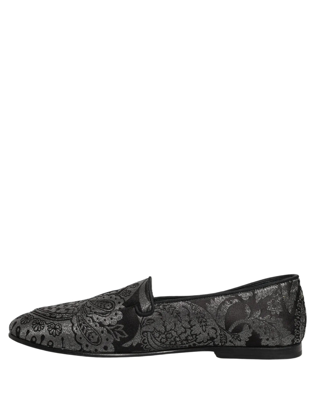 Dolce &amp; Gabbana Silver Jacquard Leather Slip On Loafers Shoes