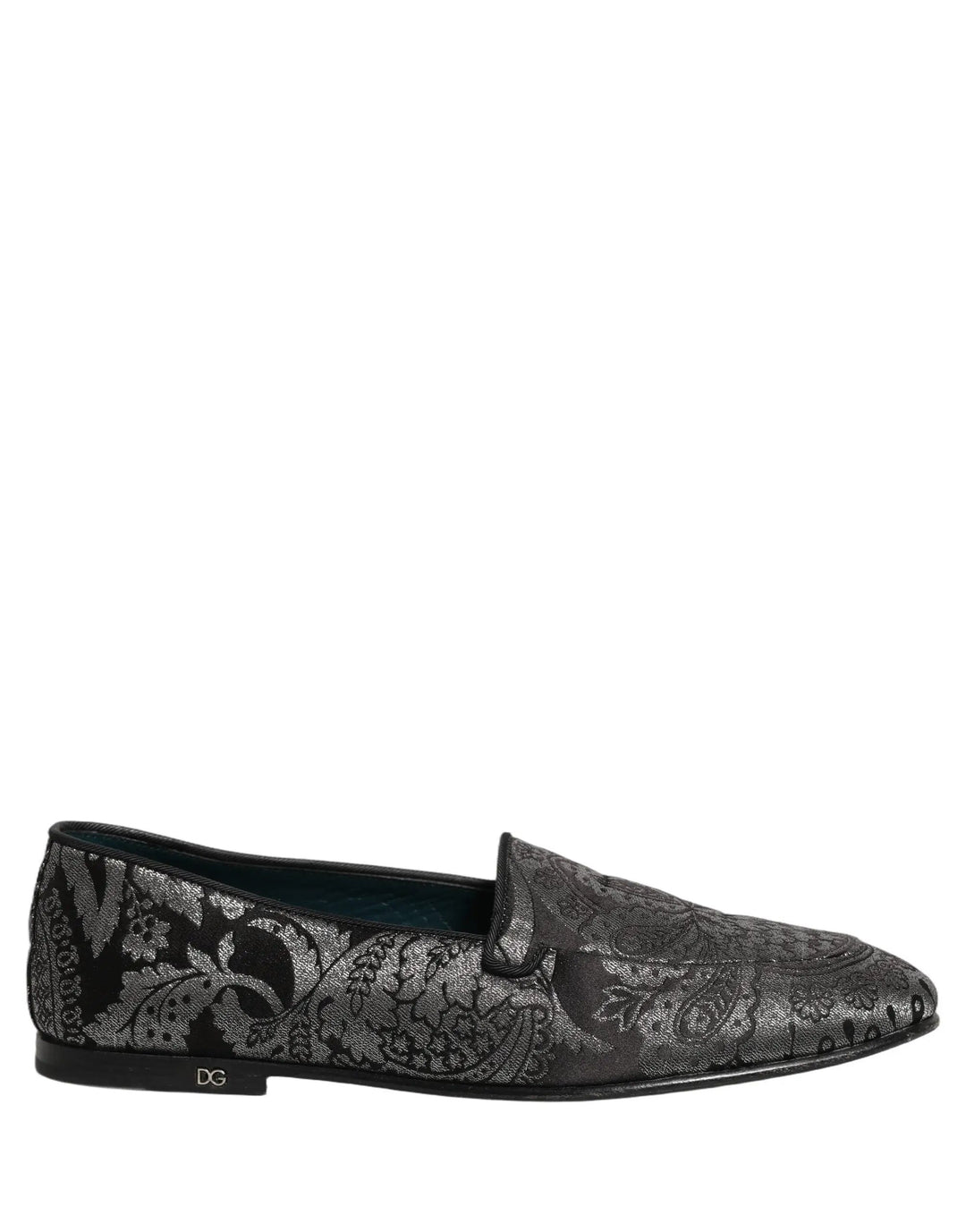 Dolce &amp; Gabbana Silver Jacquard Leather Slip On Loafers Shoes