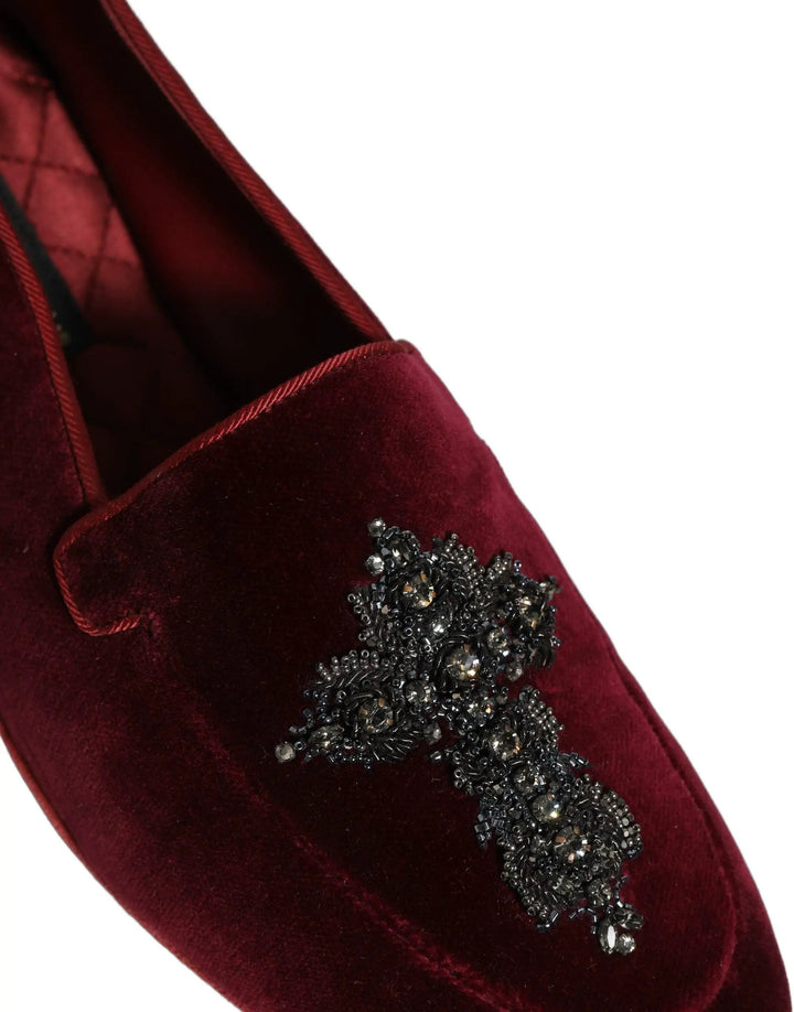 Dolce &amp; Gabbana Red Suede Embellished Men Dress Loafers Shoes