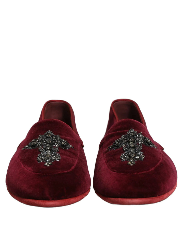 Dolce &amp; Gabbana Red Suede Embellished Men Dress Loafers Shoes