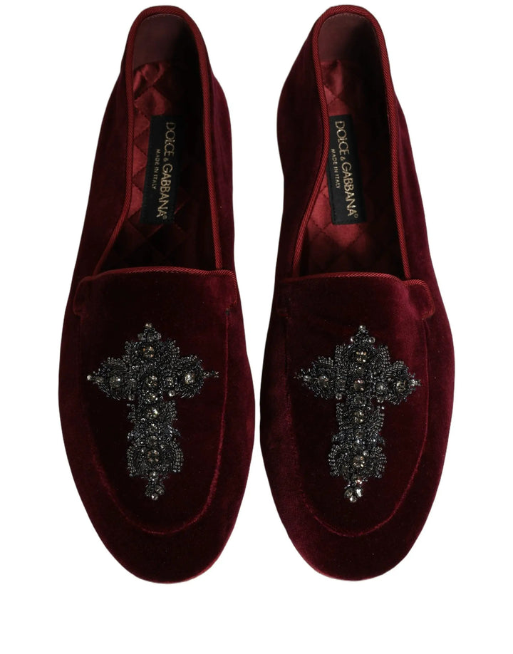 Dolce &amp; Gabbana Red Suede Embellished Men Dress Loafers Shoes